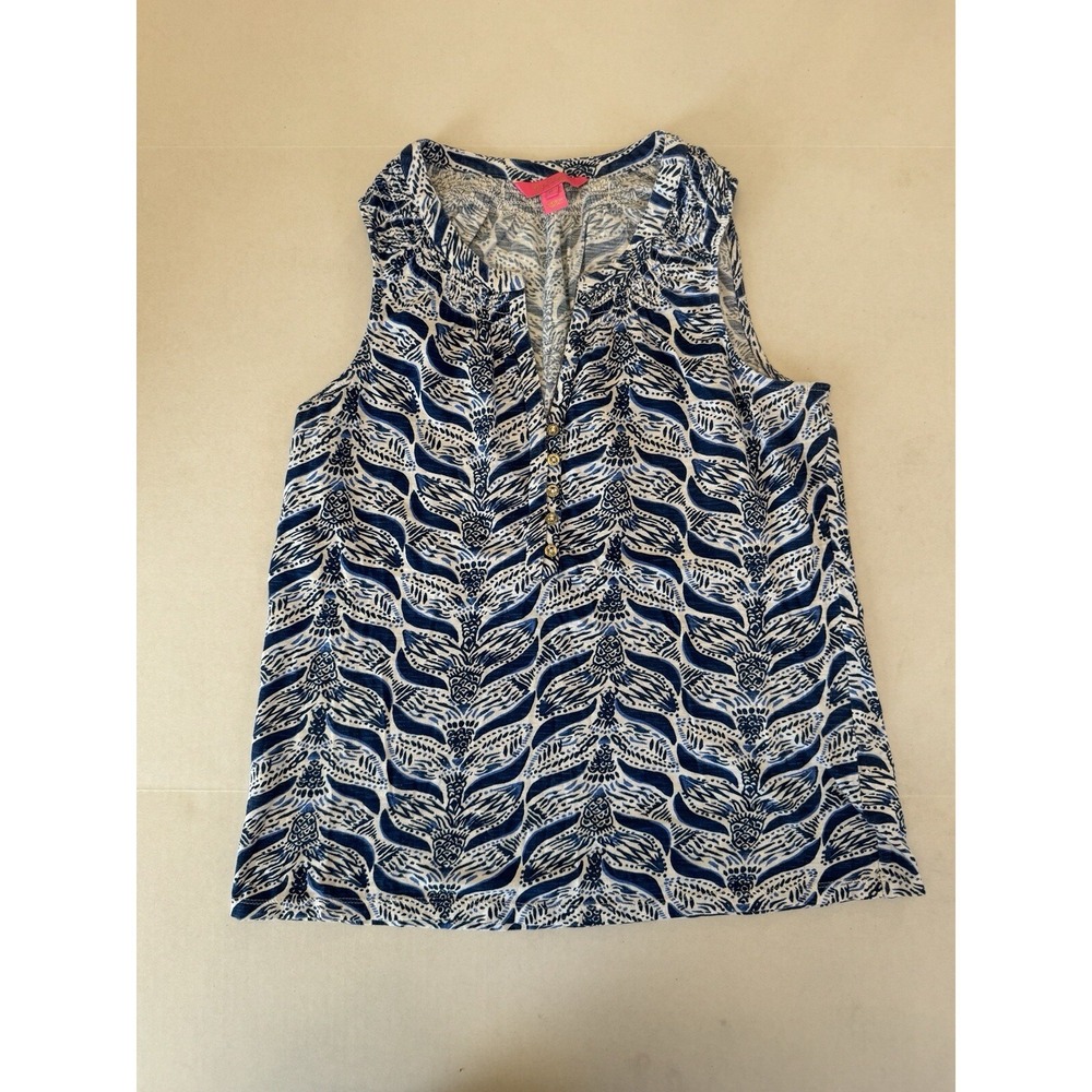 Lilly Pulitzer Women's Essie White‎ Blue Sleeveless Tank Top Mermaid Tail Medium